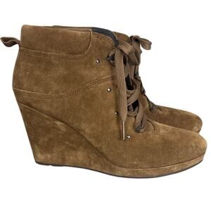Via Spiga Women's Wedge Booties Cognac Suede Upper Rubber Sole Size 8 Fall Style